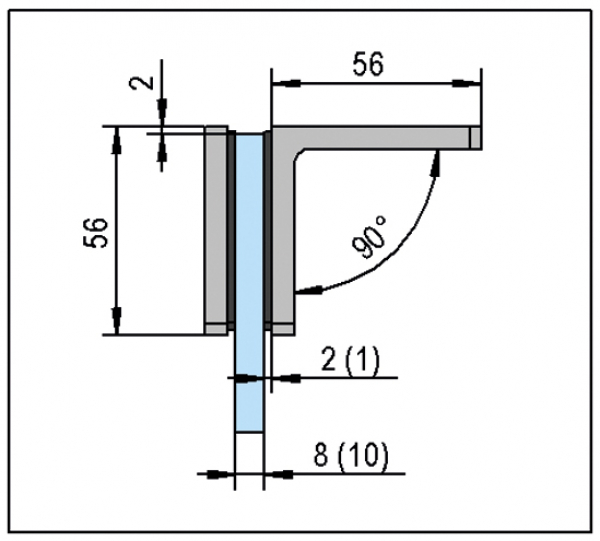 Winkelverbinder Santos Glas-Wand 90° einseitige Wandmontage für 8 - 10 mm Glasstärke